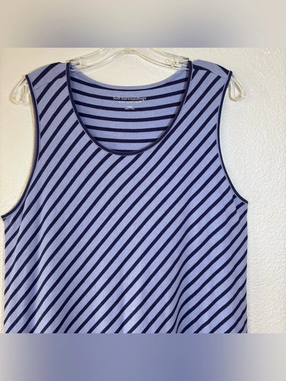 Soft Surroundings Sarina Striped Tank Dress Large Pima Cotton High Low Tulip Hem - Picture 6 of 10
